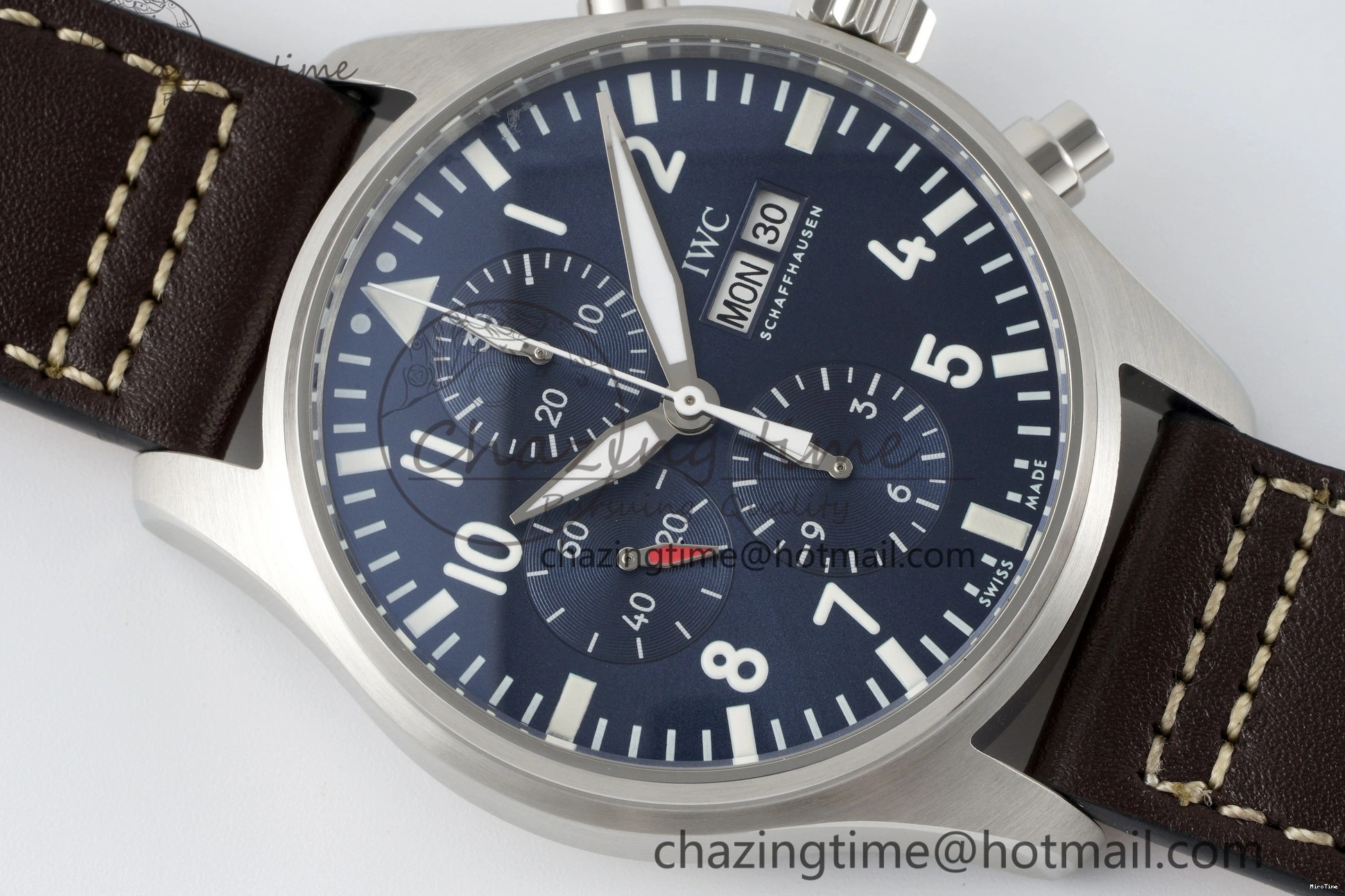 MIROTIME 0524 Pilot Chrono SS AZF 1:1 Best Edition Blue Dial on Brown Leather Strap A TimelessDesign 7060